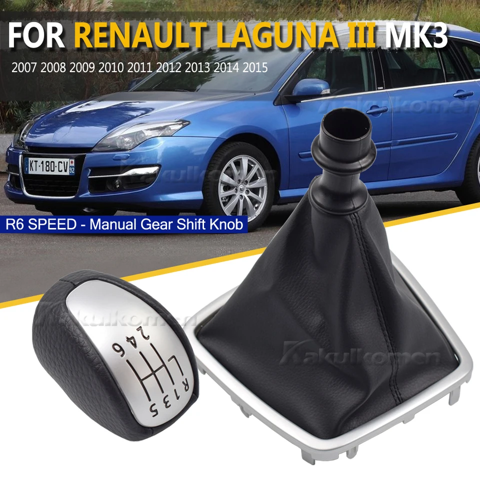 Pomello Del Cambio A 6 Marce In Pelle PU Per Renault Laguna Mk3 2007-2014 - Nero E Argento - 2