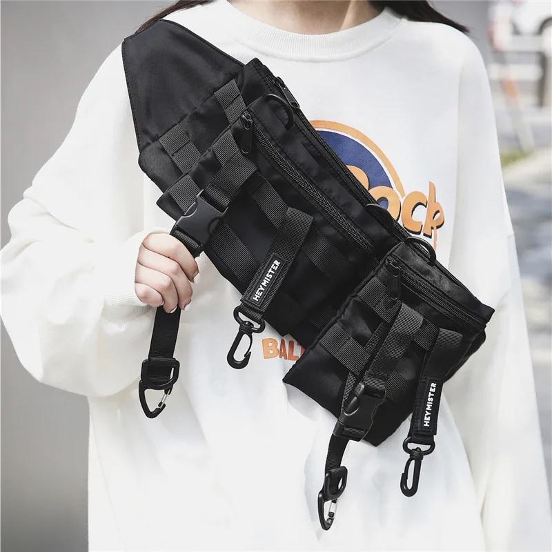 Sacs de taille fonctionnels multi-poches unisexes, sacs de poitrine tactiques détachables, pochette de téléphone Hip Hop d'extérieur, bandoulière Techwear_voghion.com