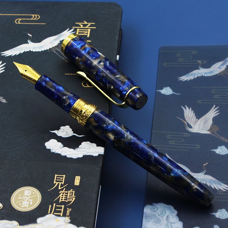 

Smooth Writing Chinese Style Handbook Resin Iridium Metal Fountain Pen EF/F/M Nib Gold Clip Students Practice Calligraphy Gift