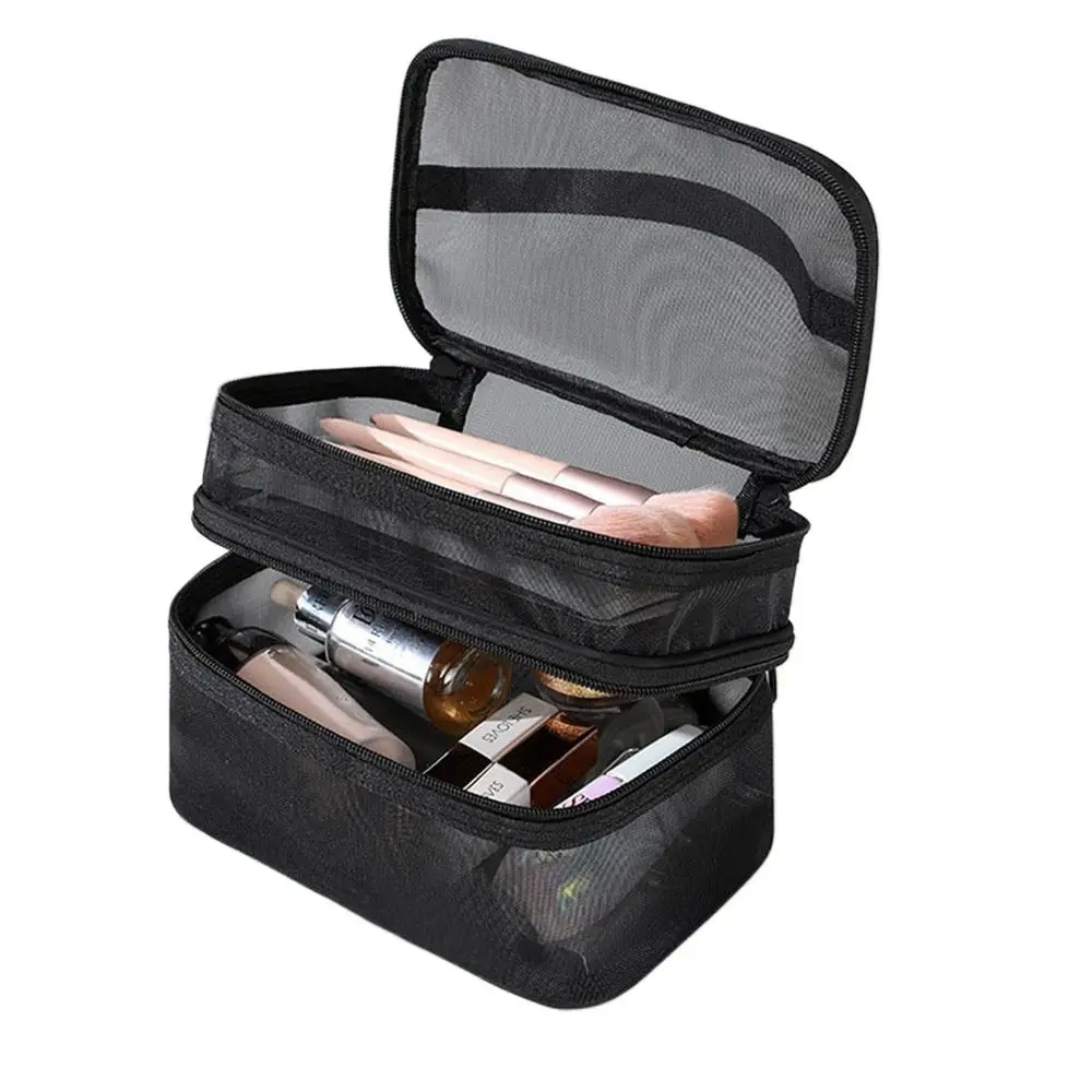 Transparent Mesh Travel Cosmetic Bag Storage 2/3 layer Toiletry Bag Large Capacity Makeup Organizer Bag Gym Swimming 4