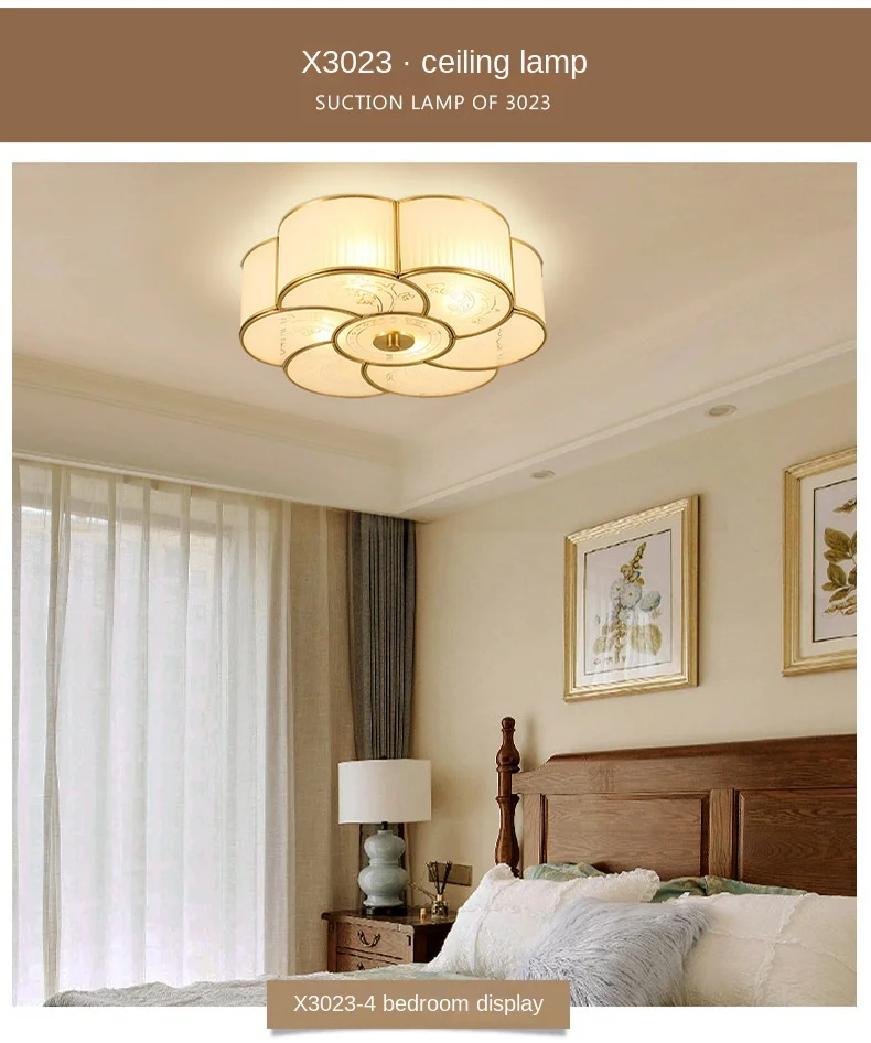 Retro Copper Ceiling Light LED Round Glass Lamp Nordic Bedroom Room Lighting Living Room Study Staircase Entrance Balcony Light