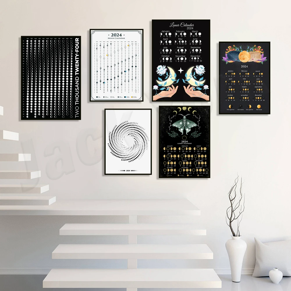 Calendario 2024 Fasi Lunari Lunari, 2024 Tavola Periodica Lunare, Fasi Della Luna Delle Streghe Almanac, Astrologia Celeste, Poster Regalo Di Capodann