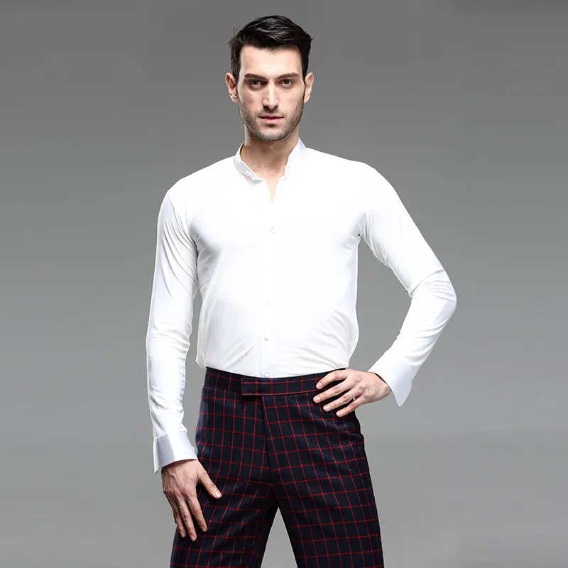 Men white dance shirt Competition Performance Ballroom Modern Salsa Tango Samba latin top men shirts boys dancewear