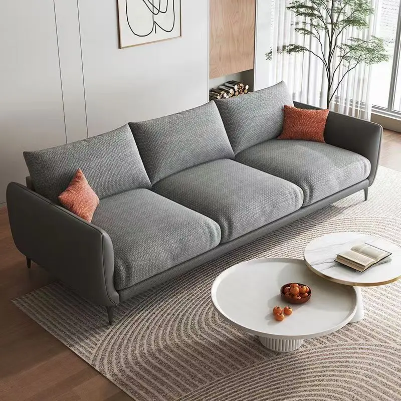 

Anx Sofa Modern Minimalist Luxury Inline Living Room Bedroom Netflix Cat Claw Leather With Cotton And Linen Fabric
