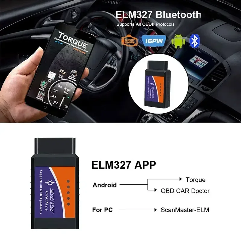 Diagnostic Instrument ELM327 OBD2 V2.1 Bluetooth Car Detector Auto Fault Scanner Tool 1PC