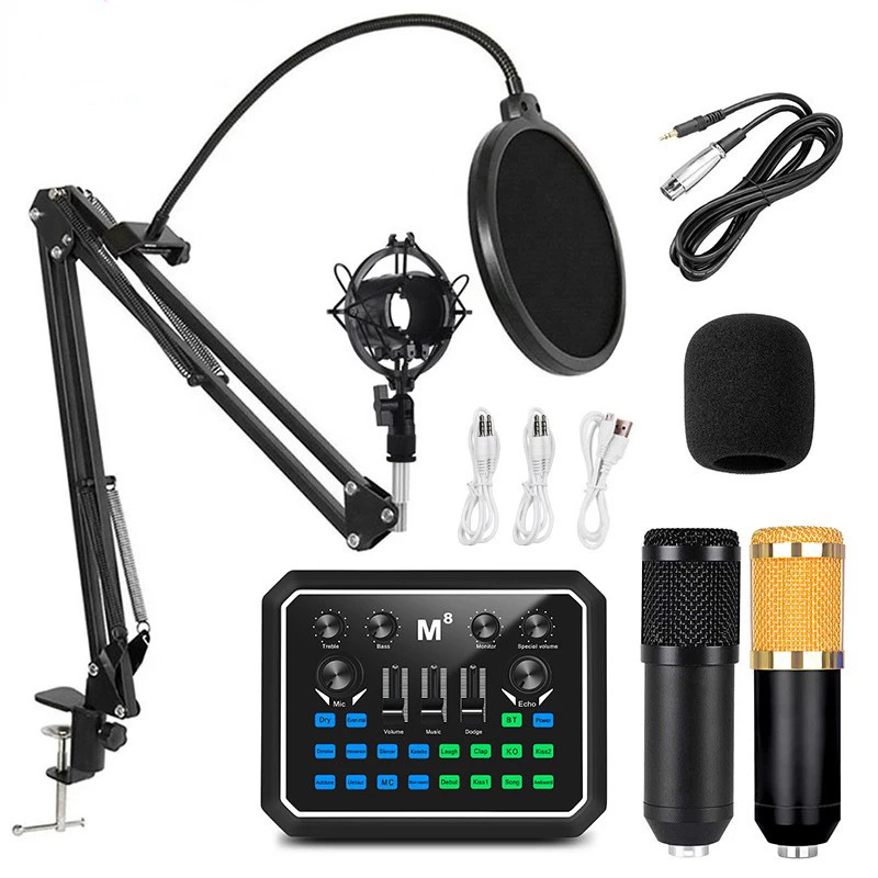 M8 Sound Card Mixer Singing Noise Reduction Portable Microphone Voice