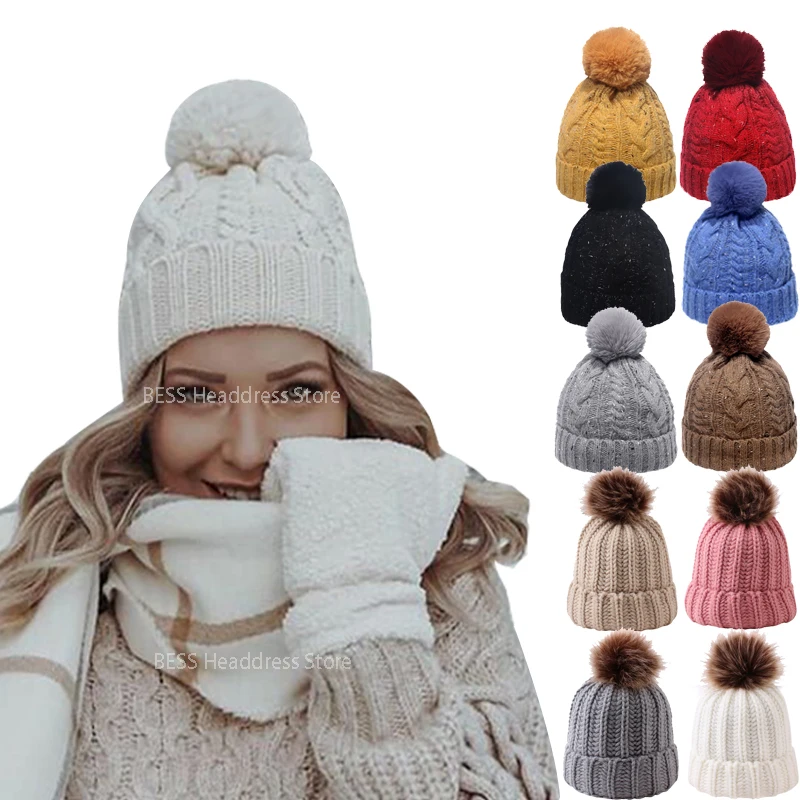 

New Knitted Caps Women Beanies Skullcap Men Unisex Autumn Winter Keep Warm Acrylic Hairball Elastic Skullies Beanie Cap Hat 2023