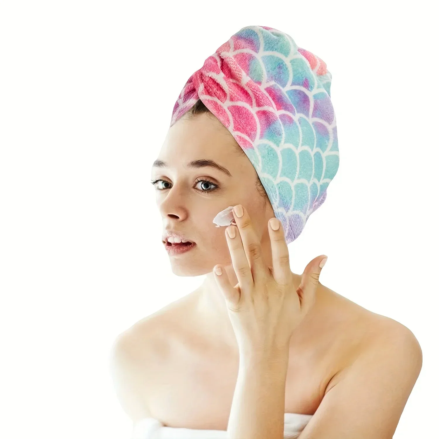 New Fish Scale Print Dry Hair Cap, Colorful Dry Hair Towel, Mermaid Head Scarf, Dry Hair Hat 4