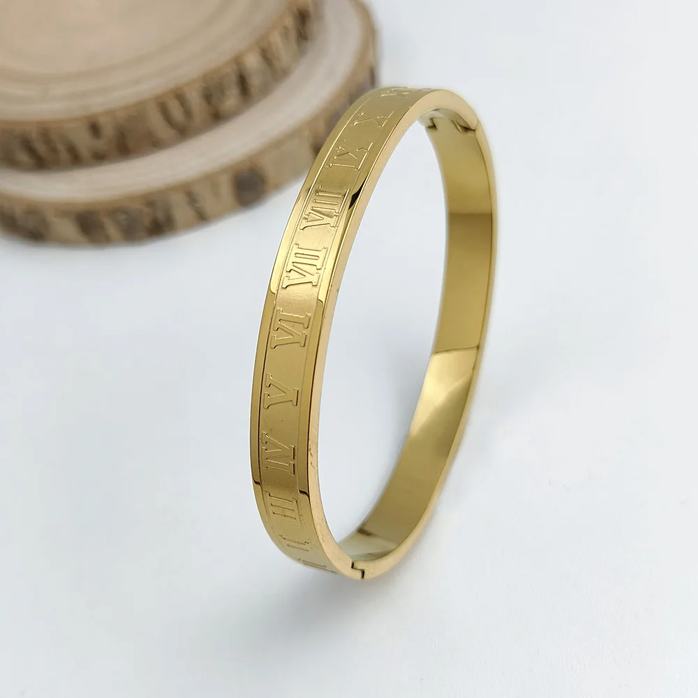 Classic Roman Numeral Stainless Steel Gold Plated Women's Bracelet, High Quality Silver Bracelet, Wedding Party Jewelry 2