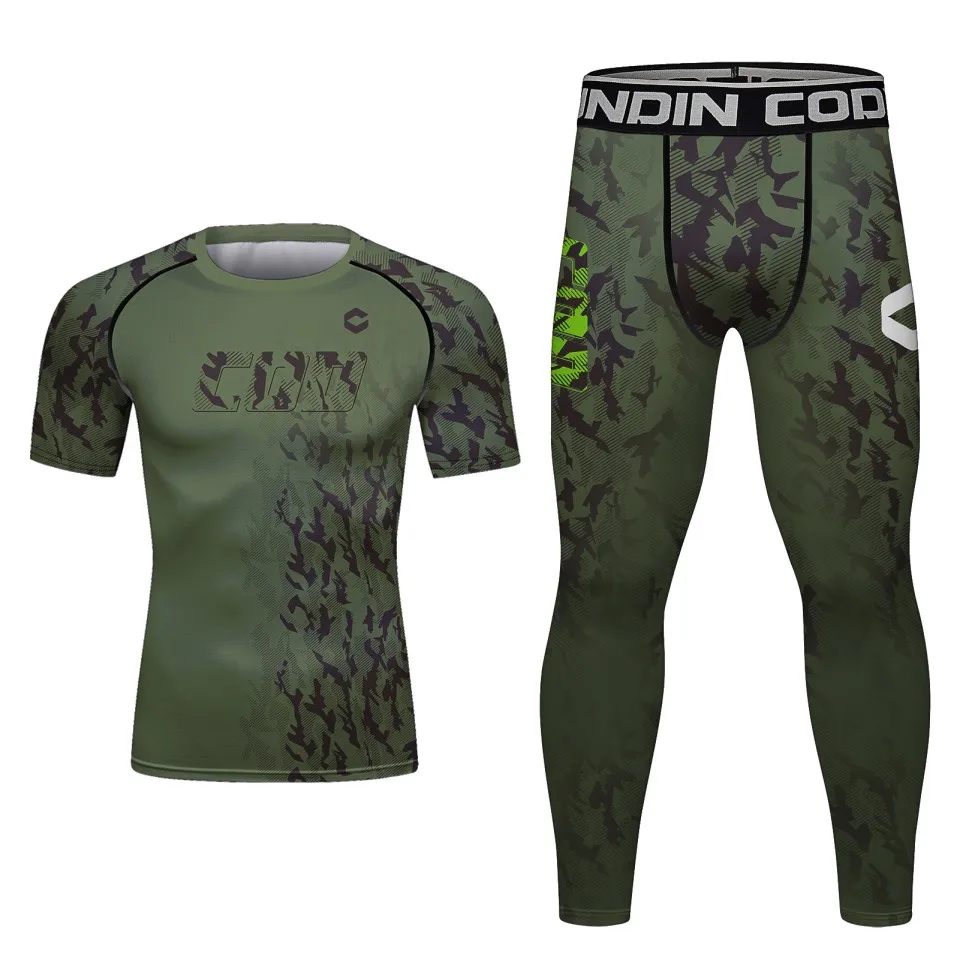 Boxing Wear Tight -Fitting Set MMA Rashguards Kits Men&rsquo;s Bjj Fighting Base Layer Leggings T-shirt Bjj Blouses Athletic Clothes