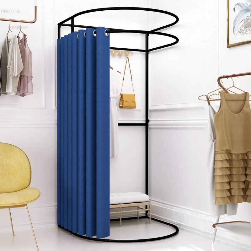 

Fitting Room Simple Storage Racks Shopping Mall Clothing Store Dressing Room Display Rack Curtain Movable Portable Floor Shelves