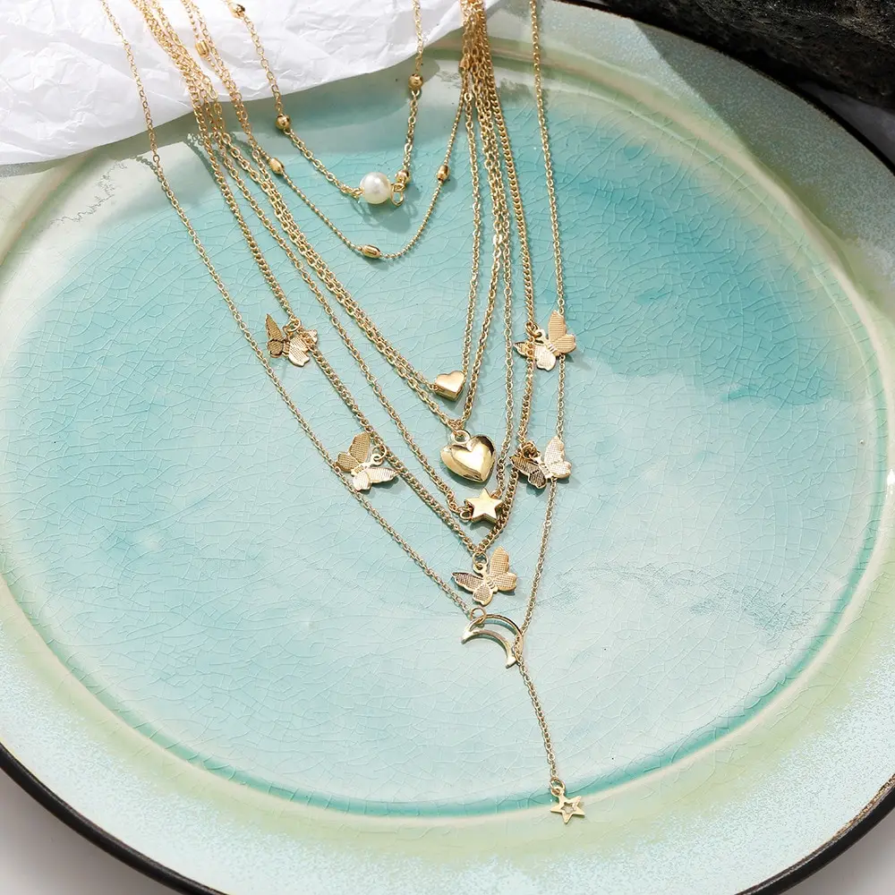 Fashion Necklace 6pcs Necklace European And American Simple Temperament Lovely Atmosphere Star Moon Popular Lady Necklace Set Women