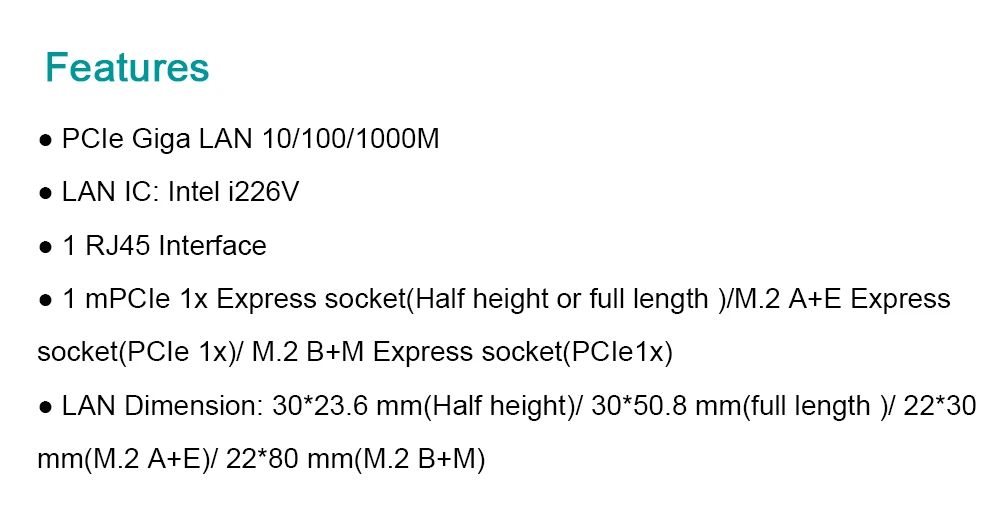 M.2 B and M Intel i226 Customize 2.5G Ethernet Server NIC for  X1 M.2 B-Key and