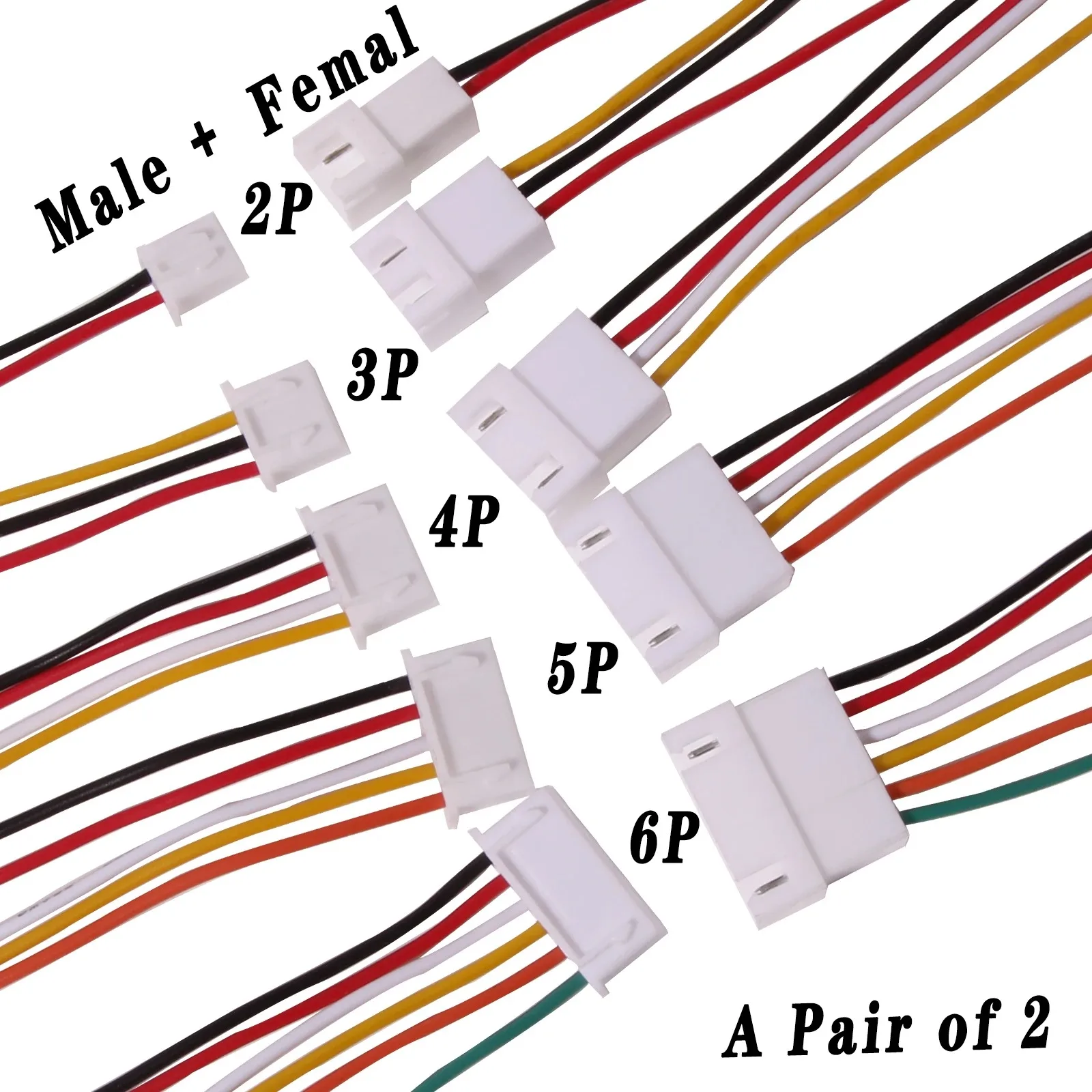 Détail des connecteurs JST PH 2.0 avec fils 26AWG, lot de 10 paires pour batteries.