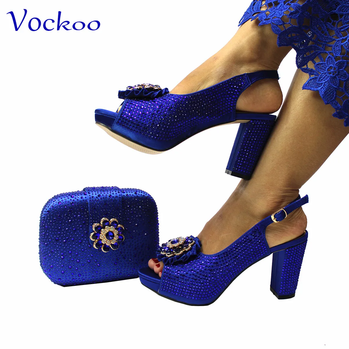 2023 Winter New Arrivals Peep Toe Italian Women Shoes and Bag in Royal Blue Color Specials Design for Wedding