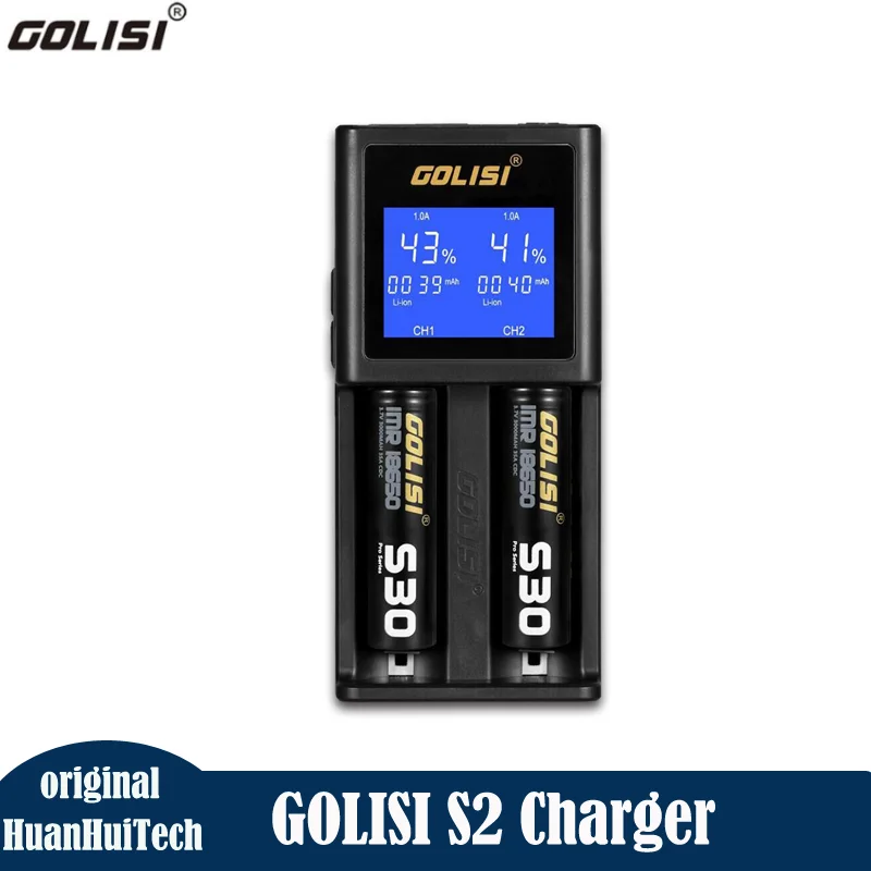Original Golisi s2 Carregador de Tela Lcd Maior Compatível com 20700 26650 18650 Li-ion Recarregável 2-slots