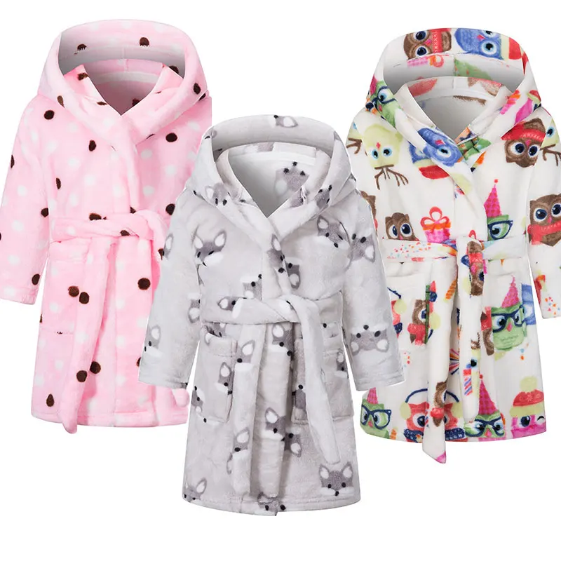 Kids Robes for Girls Flannel Winter Sleepwear Animal Pajamas Boys Bathrobe Child Dressing Gown Cartoon Teenage Robe