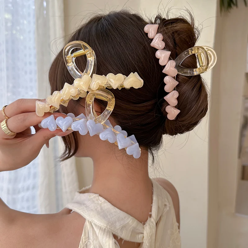 Jelly Color Love Hearts Hair Claw Women Girls Back of The Head Shark Grab Clip 2023 New Korean Fashion Hair Accessories