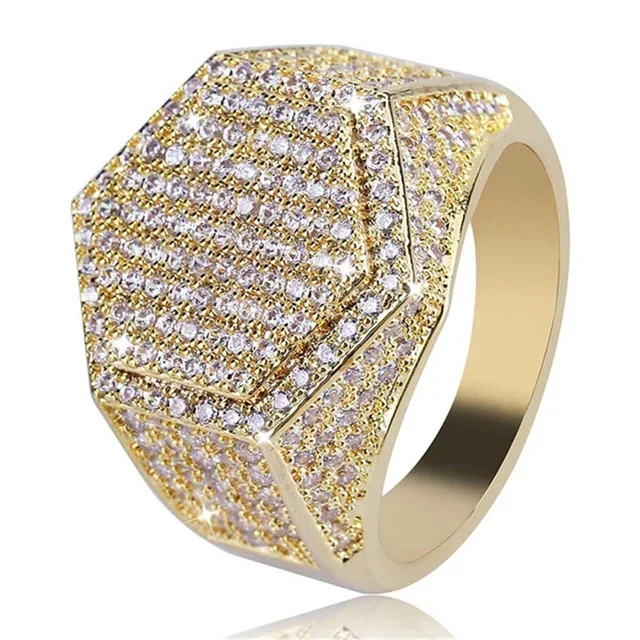 Milangirl Punk Full Zircon Puffed Marine Micro Paved Stone Rings For Men Hip Hop Iced Out Geometry Ring Cool Male Jewelry