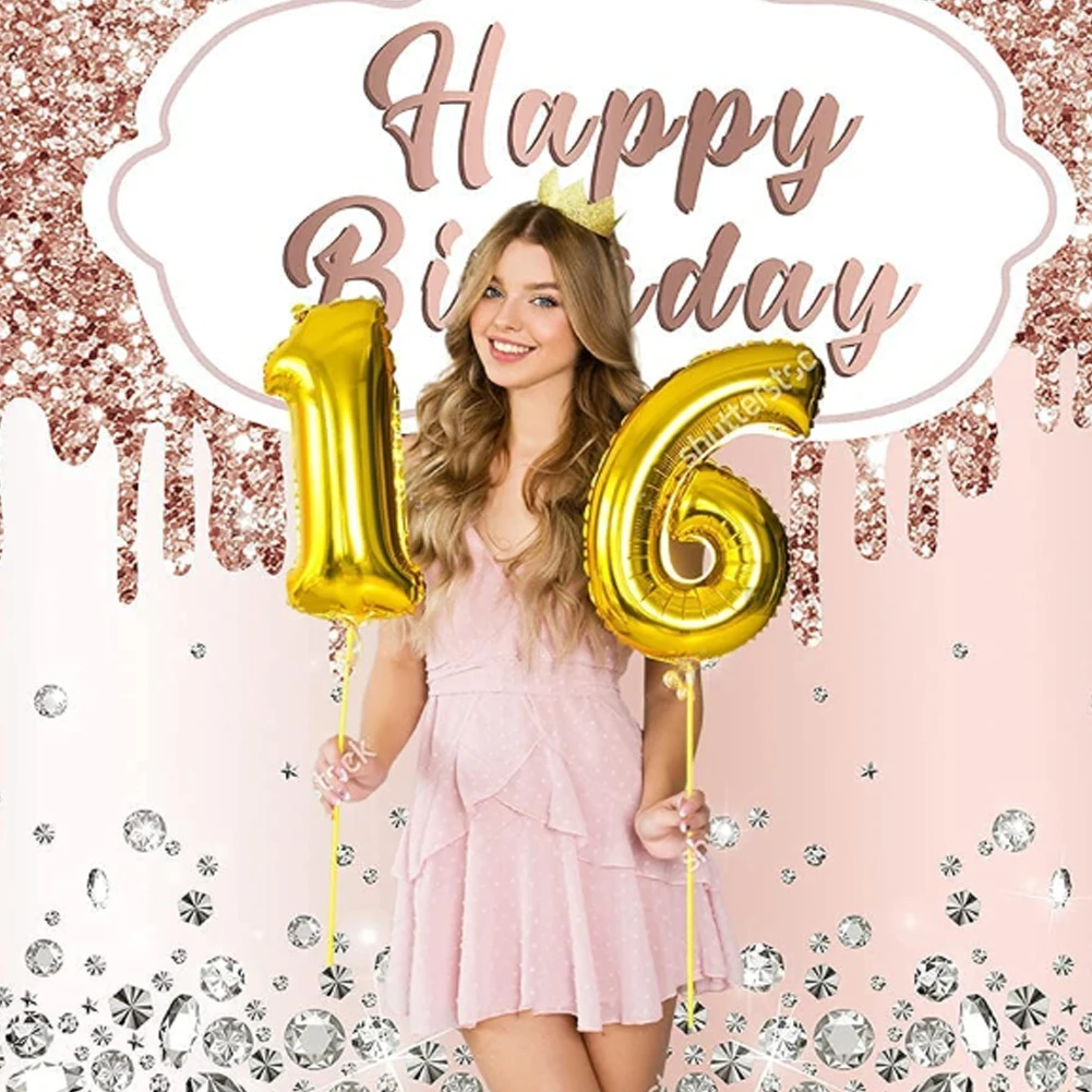 Блестящий розовый Золотой декор для вечеринки в честь Дня Рождения фото фон