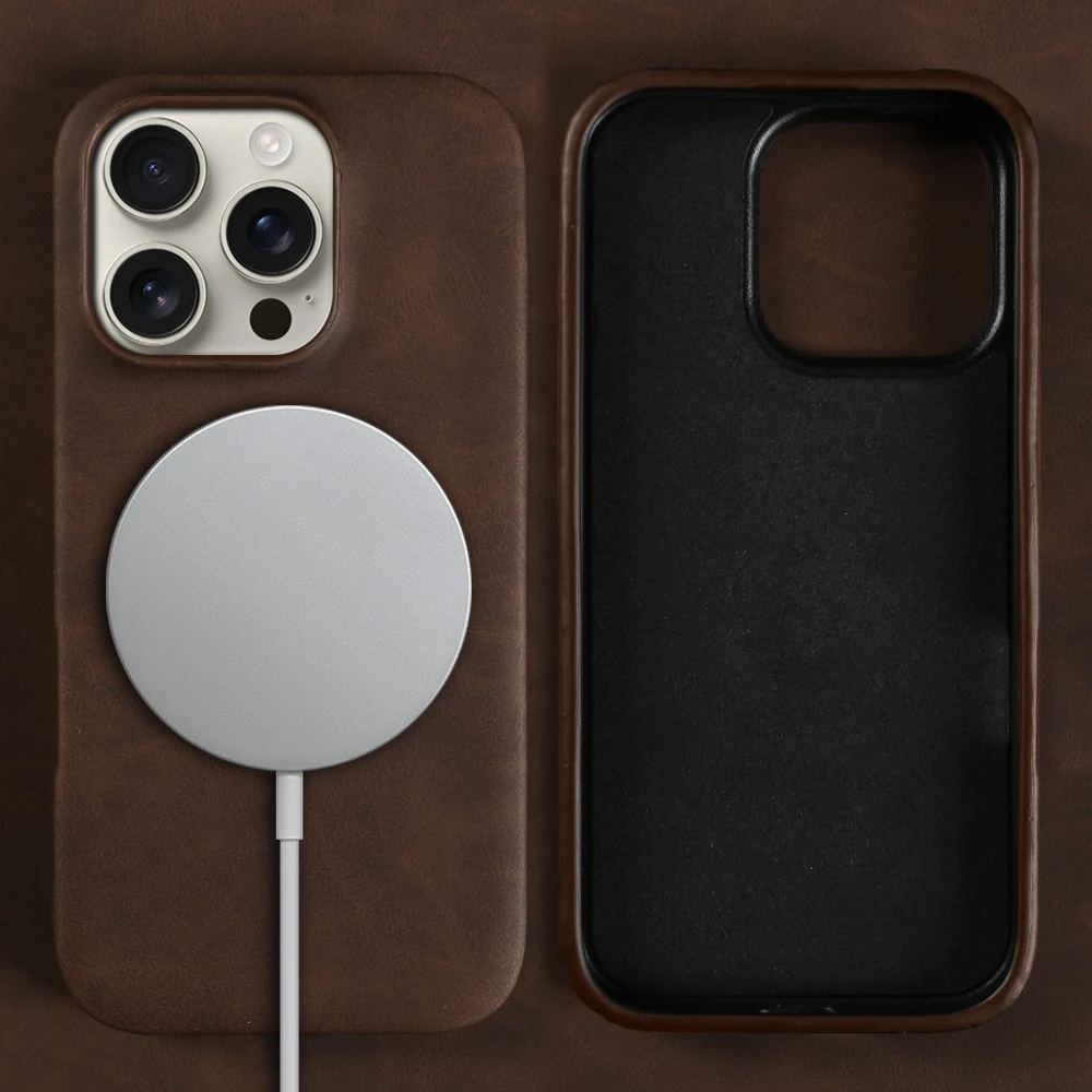 Elegant Retro Leather Magnetic Phone Case with Wireless Charging Capability