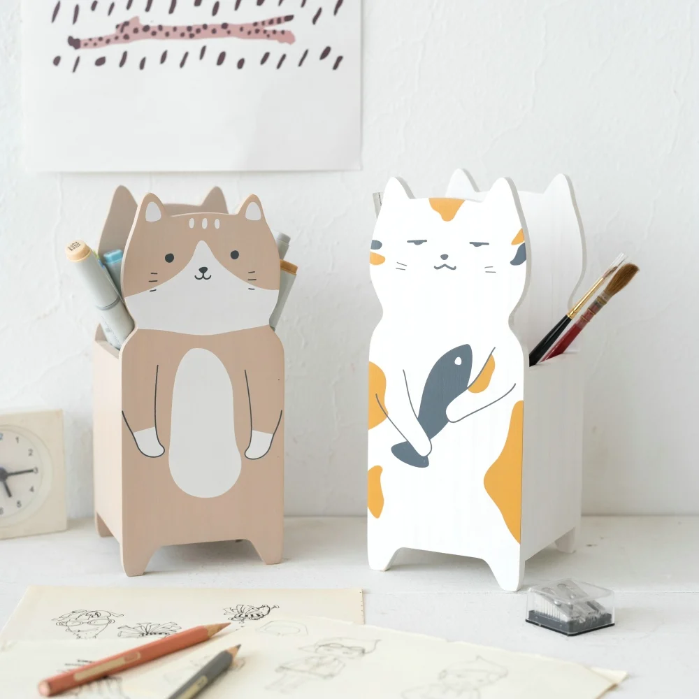 Cute Cat Pencil Holder Organizer Home Stationery Cosmetic Brush Desktop Accessories for Student School Storage Office Supplies 3