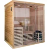Hemlock Wood Traditional Wet or Dry 4-5 Person Glass Wall Sauna, with 6KW Heater, Rocks, Water Bucket, Ladle, LED Lights, Sauna 1