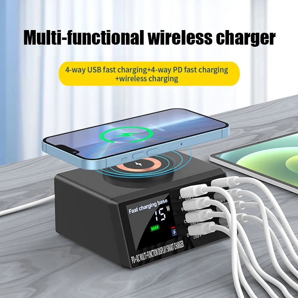 

110W USB Type C Phone Charger PD 45W Fast Charging Station Qi Wireless Charger 8 Ports USB Quick Charge for IPhone 14 13 Xiaomi