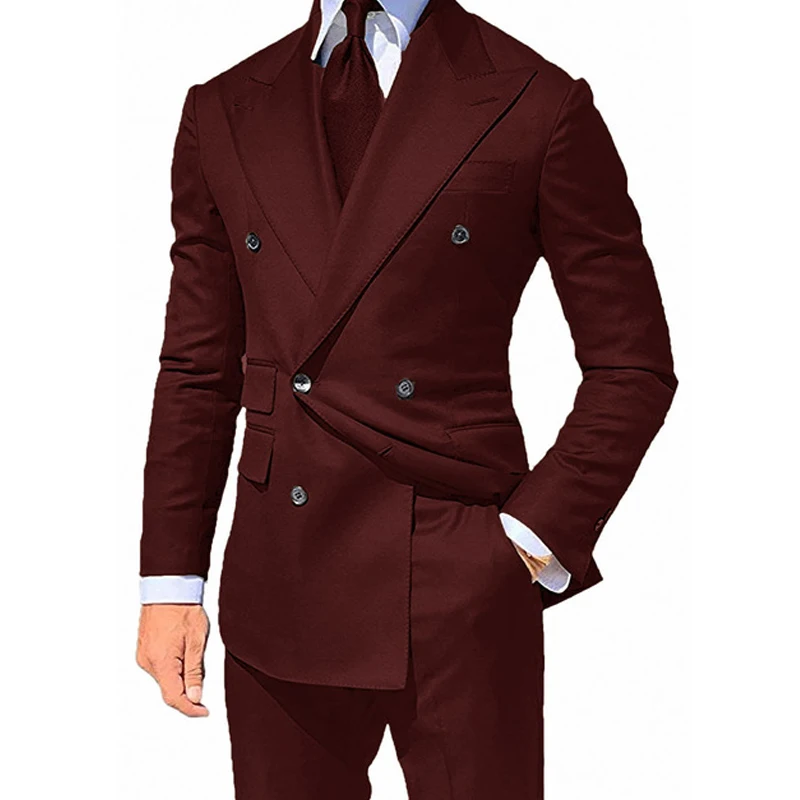Double Breasted Slim Fit Men Suit For Wedding 2 Piece Formal Business Groom Tuxedo Custom Man Fashion Clothes Jacket With Pants