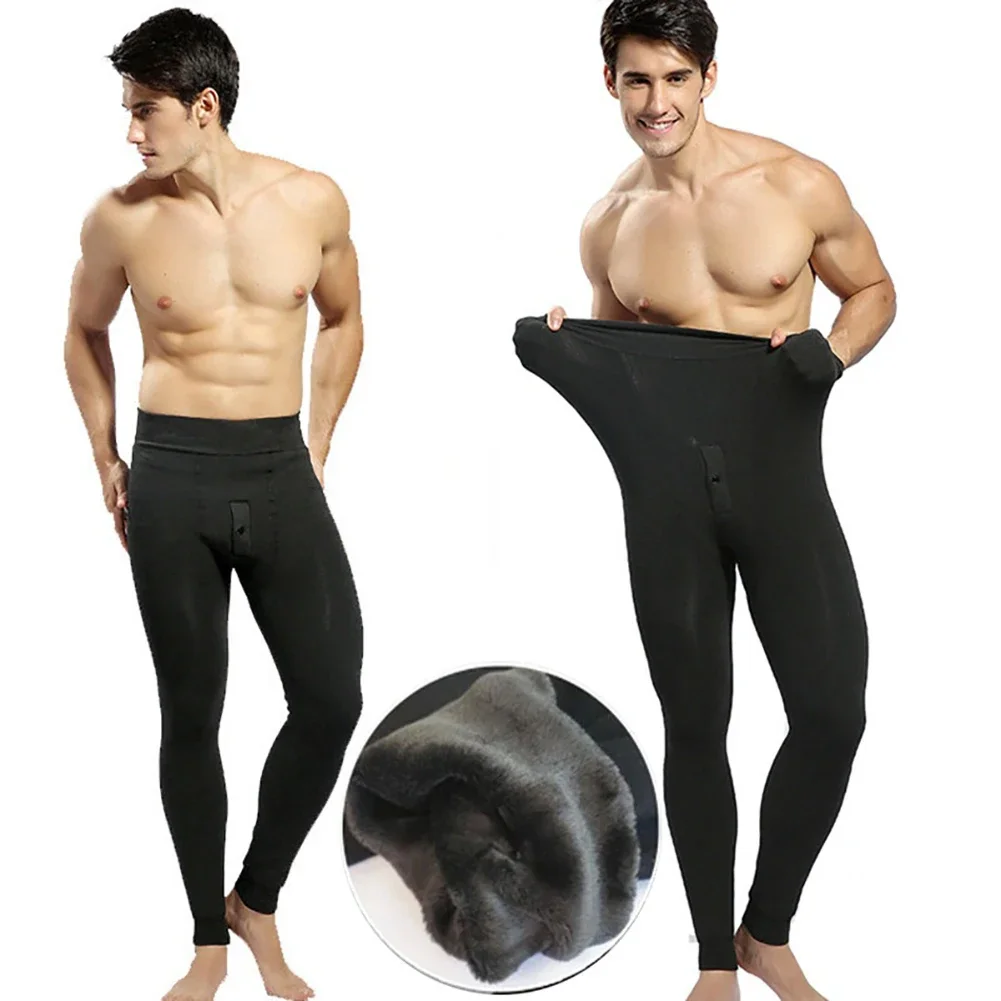 Description Picture 6 of itemMan Black Skinny Extra-thick Slacks Cotton Men’s Thermals Long Johns Fleece Lined Thick Leggings Layer Warm Winter Leggings