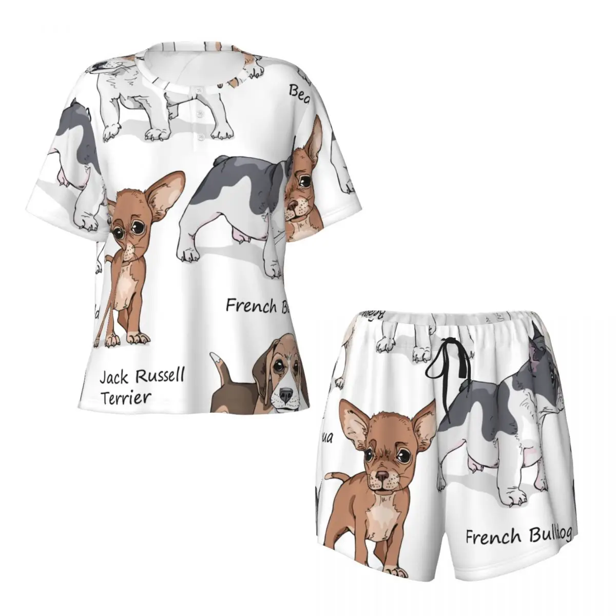 Woman Pajamas Set Cute Dogs French Bulldog Beagle Jack Russell Terrier Chihuahua Pug Summer Short-Sleeved Female Suit Homewear