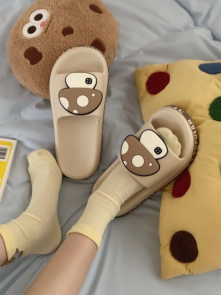 Thin And Thick Sole Home 3D Cute Mushroom Couple Cool Slippers Summer EVA Anti Slip External Wearing Slippers For Men And Women pure color fashion cool slippers lovers home with anti skid anti smelly bathroom women summer thick bottom cool slippers