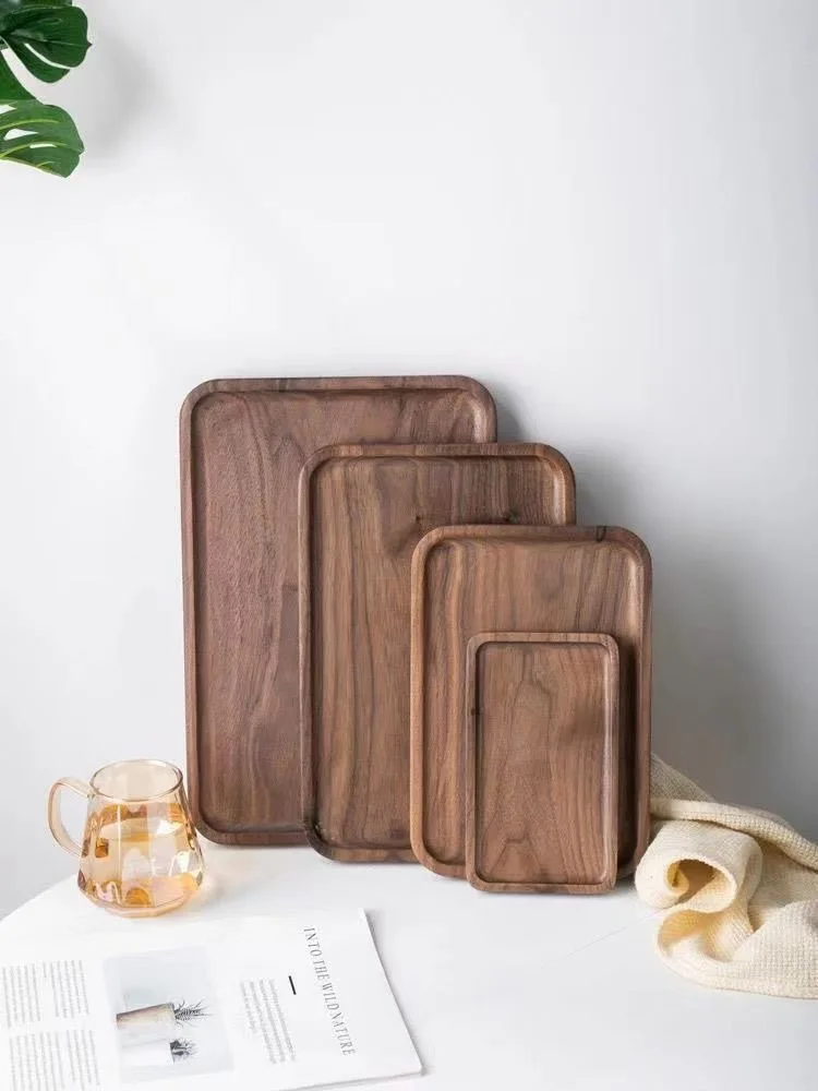 Description Picture 4 of itemHigh-end Black Walnut Wooden Tray Rectangular Household Tea Tray Fruit Dinner Plate Coffee Solid Wood Tray