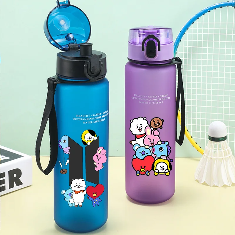 650ML BT21 Water Cup COOKY TATA RJ Anime Printed Sports Casual Fashion Water Bottle Portable Drop-proof Outdoor Fitness Jug Gift