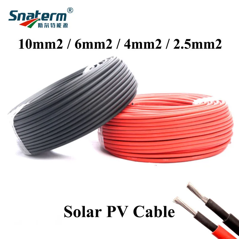 Set Cavo Solare 6mm 1mt Rosso e 1mt Nero Fotovoltaico Camper Nautica