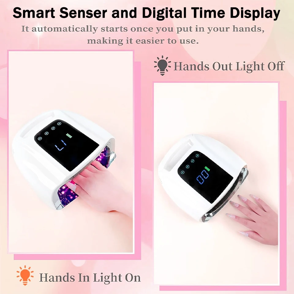 96W Professional Nail Lamp Lampara de unas LED UV recargable de 15600mAh Portable LED Nail Lamp with Mirror Reflective Base 5