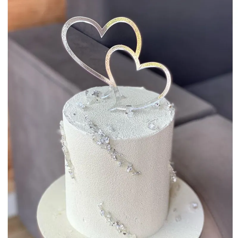 2024 Herzform Alles Gute zum Geburtstag Kuchen Topper Gold Acryl Hochzeit Party Kuchen Topper für Valentinstag Geschenk Dessert Dekoration