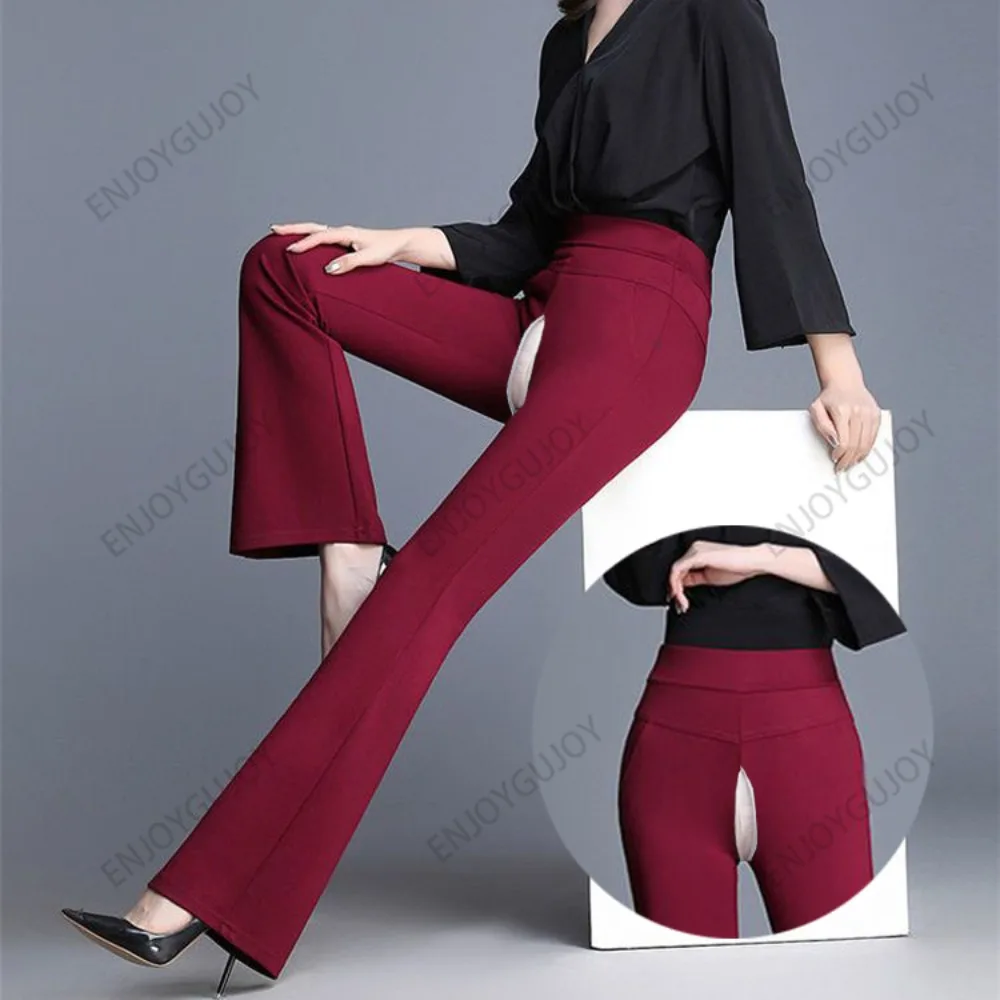 Invisible Open Crotch Outdoor Sex High Waisted Appear Thin Micro Flared Pants Ms Elastic Tight Fitting Casual Pants