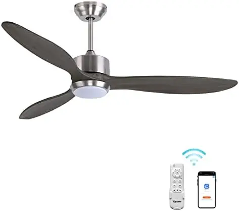 

Inch Indoor Outdoor ETL Listed Quiet DC Motor Walnut Wood Ceiling Fans with Lights Remote Control, 3 Blade Propeller Smart Ceili