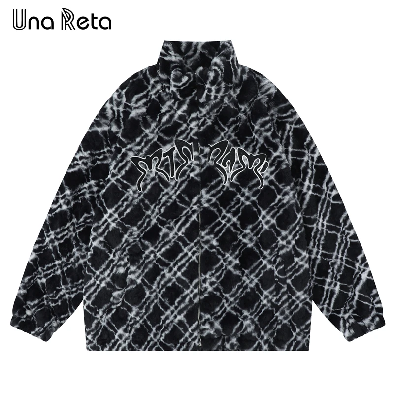 

Una Reta Print Lambswool Parka Winter Men Clothing Streetwear Patchwork Couple Coat Hip Hop High Quality Men's Jacket