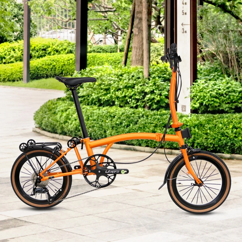 Carston 16 hüvelykes 9-speed Viadal c-brake összecsukható Bicaj Beleértve Pedál Maroktelefon Cro-mo Acél tri Redő Állványzat 16inch 349 Kerék Kerékabroncs