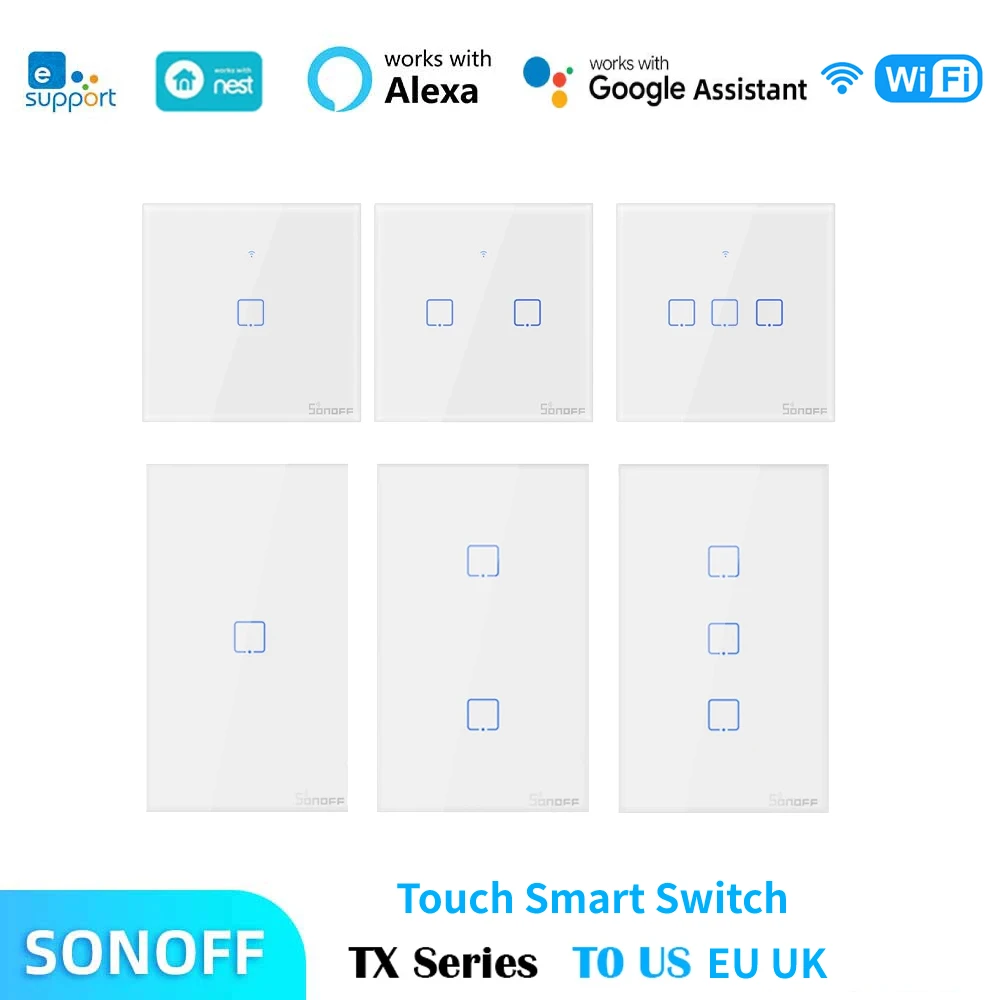 Sonoff Tx Series Smart Wifi Touch Interruttore A Parete Interruptor T0 Eu Uk Us Ewelink Telecomando Tramite Google Alexa Alice Smartthings
