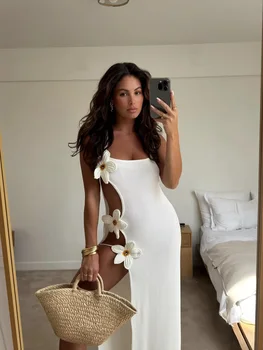 New Sexy Women Cut Out Maxi Dresses Sleeveless Knitting Cover Up Dress Summer Party Evening Female Vestidos 1