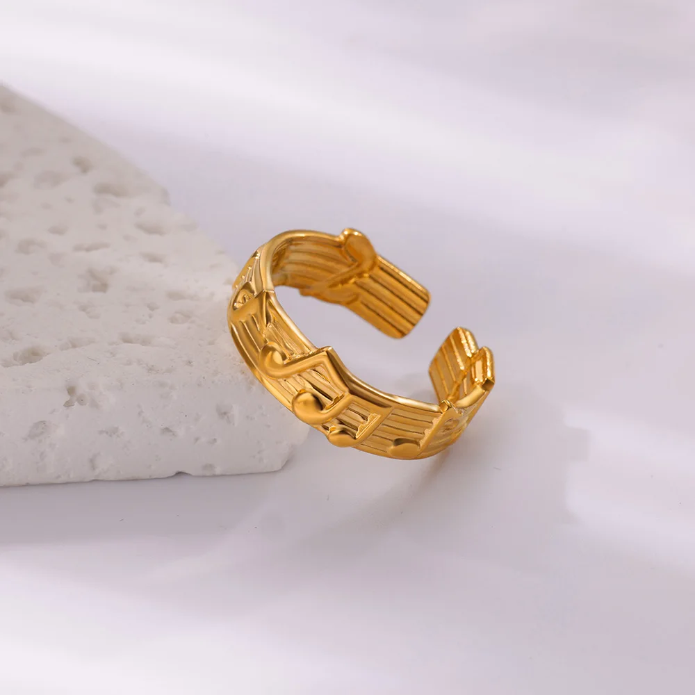 Stainless Steel Note Open Rings For Women Gold Wedding