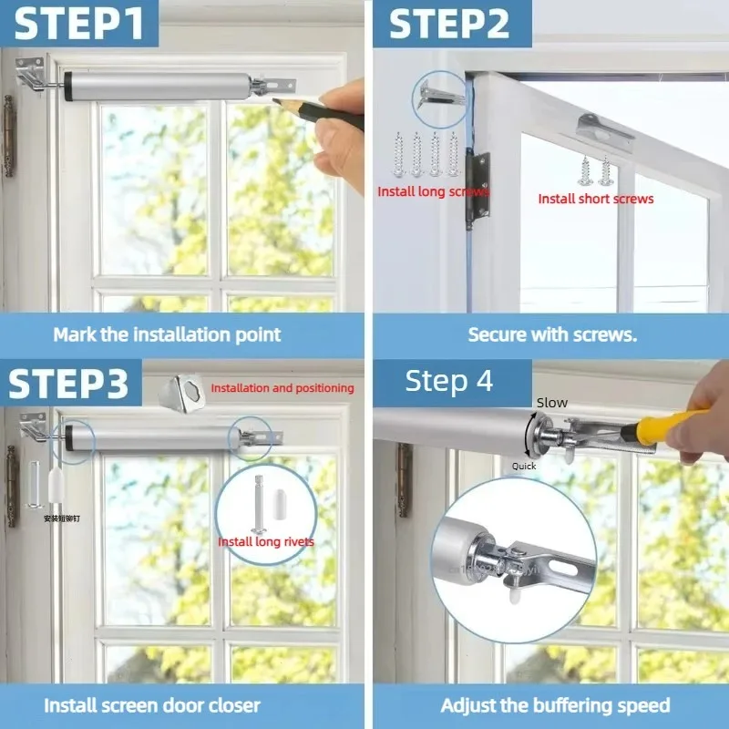 Soft Closing Pneumatic Automatic Door Closer with Adjustable Speed and Protective Door Holder