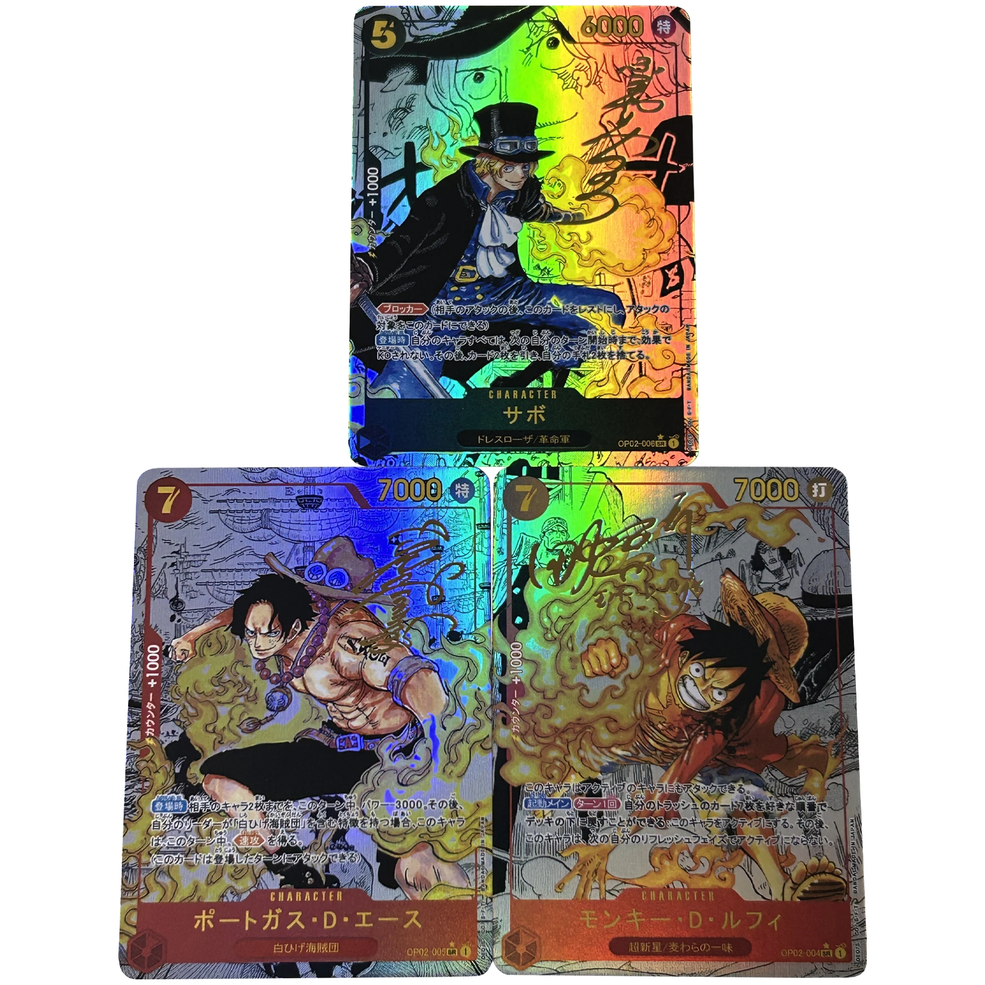 

3Pcs/set OPCG One Piece Luffy Ace Sabo Signature Flash Card Three Brothers Classic Game Anime Diy Gift Toy Collection Card