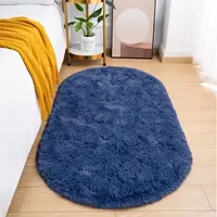 Silky Plush Carpet Oval For Home Decor Children's Bedroom Bedside Carpet Nursery Area Rugs Living Room Sofa Foot Mat Blue Beige 1