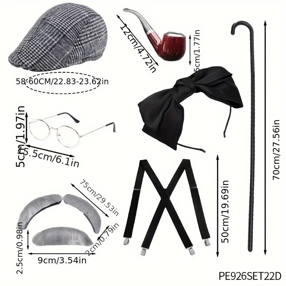 Set Accessori Detective: Cappello, Lente, Occhiali E Baffi Finti, Per Cosplay E Feste A Tema