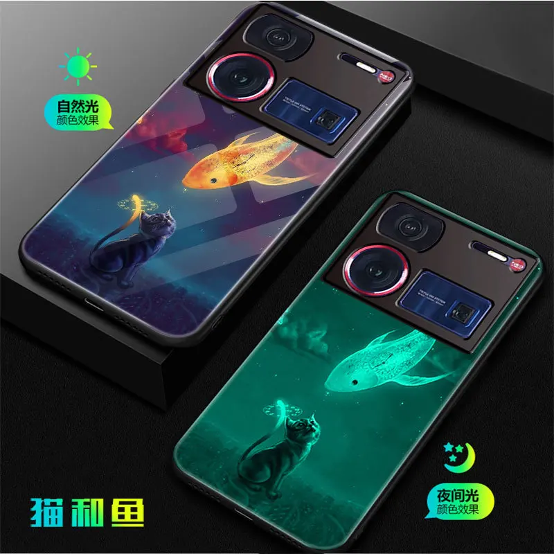 

Светящийся телефон для ZTE Nubia Z60 Ультра чехол для Nubia Z60 Ультра чехол светящийся в темноте кот и рыба