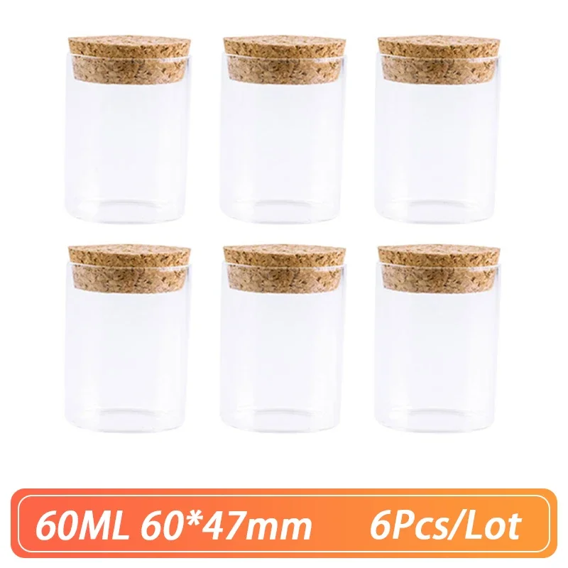 6pcs/Lot Glass Bottle 60*47mm 60ml Stopper Spicy Storage Corks Jar Small Vial Bottle Containers Glass Simple Spice Storage Jars 5